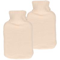 Warmwaterkruik met gebreide hoes - 2x - creme wit - 2 liter - heet water kruik