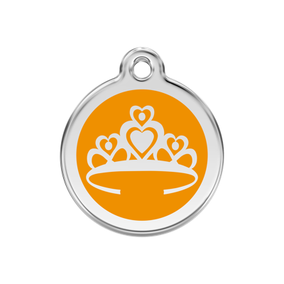 Crown Orange roestvrijstalen hondenpenning medium/gemiddeld dia. 3 cm - Reddingo