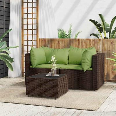 3-delige Loungeset met kussens poly rattan bruin 3-delige Loungeset met kussens poly rattan bruin
