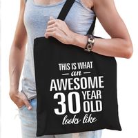 Awesome 30 year / 30 jaar cadeau tas zwart voor dames - Feest Boodschappentassen - thumbnail