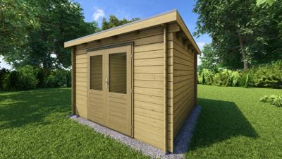 Classicline Blokhut Overijssel vuren groen geïmpregneerd 300x300 cm- Lessenaarsdak- - Van Kooten