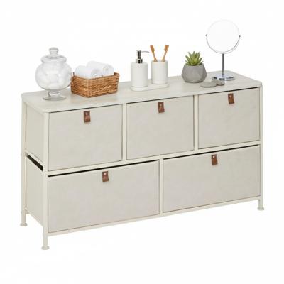 5FIVE Badkamerkast Pisa - 5 mandjes - beige - 100 x 30 x 55 cm - metaal/hout/stof - opbergen