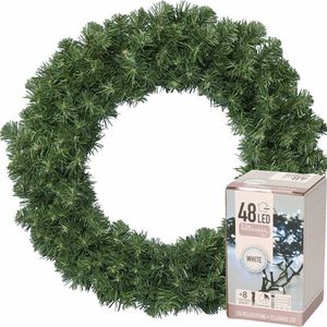 Kerstkrans groen 60 cm incl. verlichting helder wit 4m