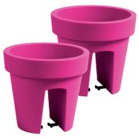 2x stuks balkon plantenpot/bloempot fuchsia roze 5 liter kunststof D25 x H22.5 cm