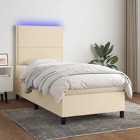 Boxspring met matras en LED stof crèmekleurig 100x200 cm