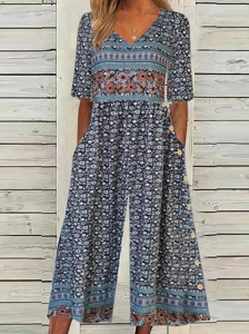 Small Floral Casual Loose Jumpsuit