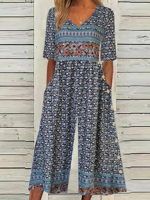 Small Floral Casual Loose Jumpsuit - thumbnail