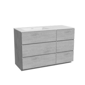 Storke Edge staand badmeubel 120 x 52 cm beton donkergrijs met Mata asymmetrisch linkse wastafel in solid surface mat wit