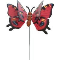 Metalen vlinder rood 17 x 60 cm op steker