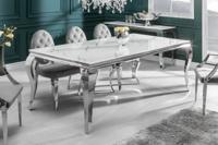 Design eettafel MODERN BAROK 180 cm wit chroom glazen blad marmer roestvrijstalen poten - 39995