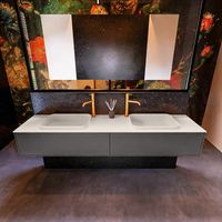 Badkamermeubelset Mondiaz Erin 200 cm met 2 Lades met RIDGE Wastafel Dubbel Linen met 2 kraangaten Greeploos Mat Dark Grey