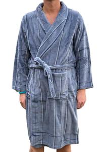 Grijze heren badjas met streepmotief - fleece-2xl