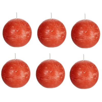 Spaas rustieke bolkaars - oranje - 6x - D8 cm - 24 branduren - ronde kaarsen