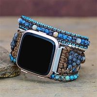 Slimme horlogeband Compatibel met: Fitbit Versa 3 / Sense Versa / Versa 2 / Versa Lite / Versa SE Stof Sierstenen Smartwatch Band Met de Hand Gemaakt Meerlaags Verstelbaar Handgemaakt gevlochten touw Lightinthebox - thumbnail