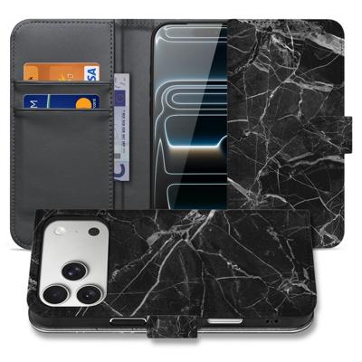 Apple iPhone 17 Pro | Bookcase | Zwart Marmer Met Pasjesvak Luxe