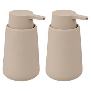 Zeeppompje/zeepdispenser Cocoon - 2x - kunststeen - beige - 8 x 15 cm - 300 ml