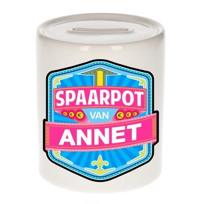 Kinder spaarpot met naam - Annet - keramiek - met dop - wit - Sparen - Spaargeld van Annet