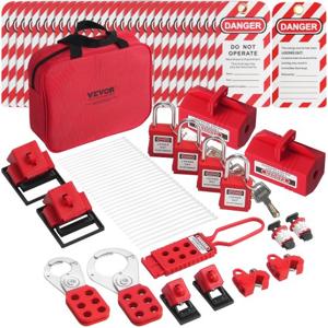 VEVOR elektrische vergrendeling Tagout-set, 47-delige Loto-beveiligingsset met hangsloten, grendels, tags, nylon riemen, stekkervergrendelingen, stroomonderbrekervergrendelingen en draagtas