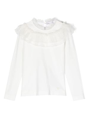 Monnalisa t-shirt en coton à col volanté - Blanc