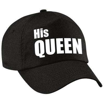 His Queen tekst petje - baseball cap - zwart - voor dames - Bruiloft of Koningsdag