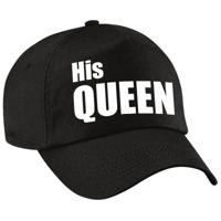His Queen tekst petje - baseball cap - zwart - voor dames - Bruiloft of Koningsdag