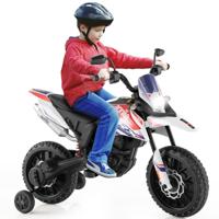Kindermotorfiets met Aprilia-Licentie met 2 Zijwieltjes Kindervoertuig op Batterijen met Muziek Draadloze Functie en Veervering