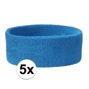 5x Hoofd zweetbandje aqua blauw