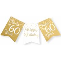 Verjaardag Vlaggenlijn 60 jaar - binnen - karton - wit/goud - 600 cm - thumbnail