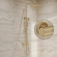 Regendouche set SaniClear Evolution Curved | Opbouw | 20 cm | Mengkraan | Incl.Handdoucheset | Messing Geborsteld