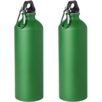 Drinkfles Thor - 2x - groen - aluminium - schroefdop - 800 ml - met karabijnhaak