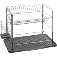 5Five Luxe afdruiprek/afwasrek - 2-laags - lekbak - verwijderbare bestekbak - grijs - 50 x 30 x 34cm