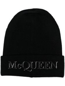 Alexander McQueen bonnet en cachemire à logo brodé - Noir