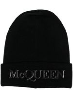 Alexander McQueen bonnet en cachemire à logo brodé - Noir