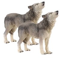 Set van 2x stuks plastic speelgoed dieren figuur huilende wolf 9 cm - thumbnail