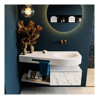 Mondiaz Riva 120cm badmeubel onderkast planchet kleur carrara met 1 lade wastafel rechts kleur talc Mondiaz Riva 120cm badmeubel onderkast planchet kleur carrara met 1 lade wastafel rechts kleur talc