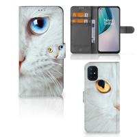 OnePlus Nord N10 | Telefoonhoesje | Met pasjeshouder | Witte Kat