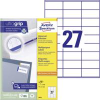 Avery-Zweckform 3479 Universele etiketten 70 x 32 mm Papier Wit 2700 stuk(s) Permanent hechtend Laser (kleur), Laser (zwart/wit)