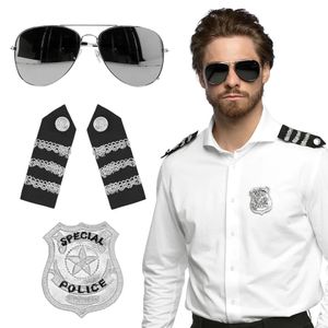 Carnaval verkleed set Politie agent - zonnebril/badge/schouderstukken - volwassenen   -