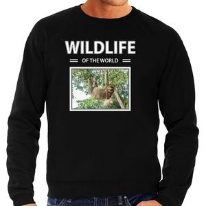 Luiaard sweater / trui met dieren foto wildlife of the world zwart voor heren