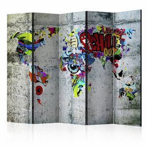 Vouwscherm - Graffiti Wereld 225x172cm  , gemonteerd geleverd, dubbelzijdig geprint (kamerscherm)