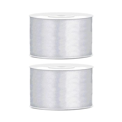 2x Hobby/decoratie zilver satijnen sierlinten 3,8 cm/38 mm x 25 meter