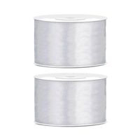 2x Hobby/decoratie zilver satijnen sierlinten 3,8 cm/38 mm x 25 meter
