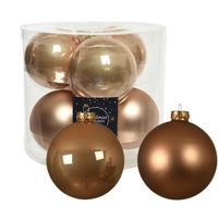 12x stuks glazen kerstballen toffee bruin 10 cm mat/glans