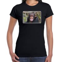 Dieren t-shirt met Chimpansee apen foto zwart voor dames - thumbnail