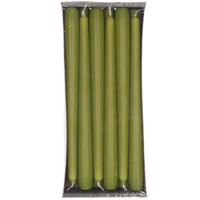 Enlightening Candles Dinerkaarsen - 12x stuks - olijfgroen - 8 branduren - 25 cm - kandelaar kaarsen