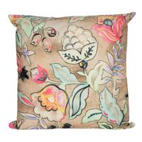 Sierkussen voor binnen en buiten - wild flowers - beige - 45 x 45 cm - tuinkussen