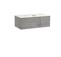 Storke Edge zwevend badmeubel 100 x 52 cm beton donkergrijs met Mata asymmetrisch linkse wastafel in mat witte solid surface