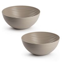 Serveerschaal/saladeschaal - 2x - D25 x H10.5 cm - kunststof - taupe