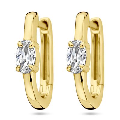 Klapoorringen zilver-zirconia goudkleurig-wit 3 x 14 mm
