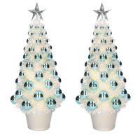 2x stuks kunstkerstbomen compleet met lichtjes en ballen blauw 40 cm - Kunstkerstboom - thumbnail